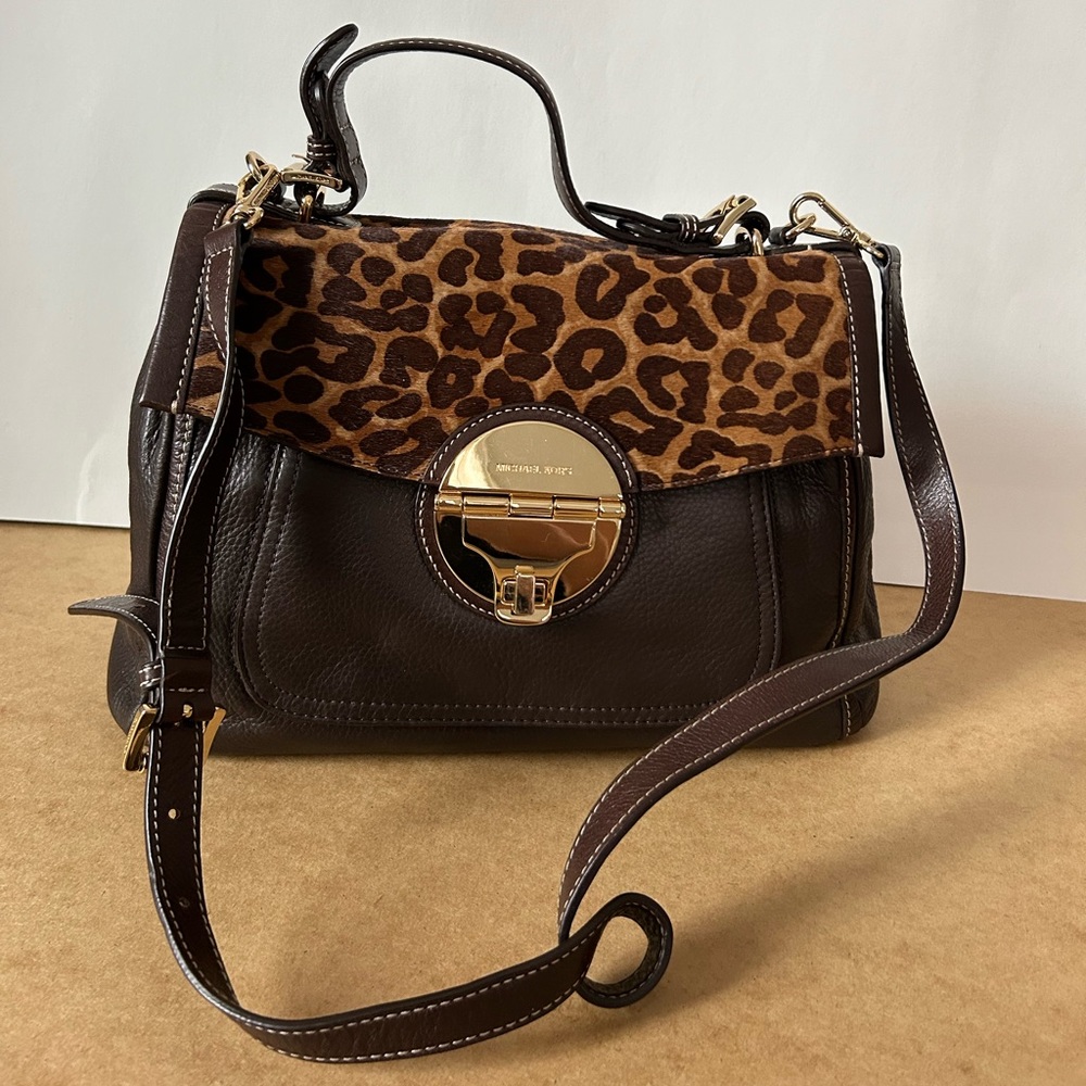 Michael Kors Brown Leather and Calfhair Margo Top Handle Bag